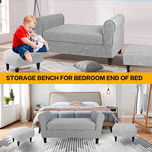 Light Grey Storage Bench with Arms W82360