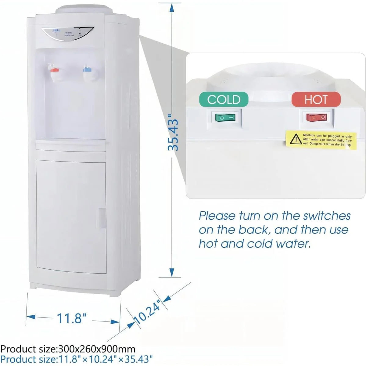 White Top Loading Hot and Cold Water Dispenser for 5 Gallon Bottle with Storage Cabinet & Child Safety Lock B18776