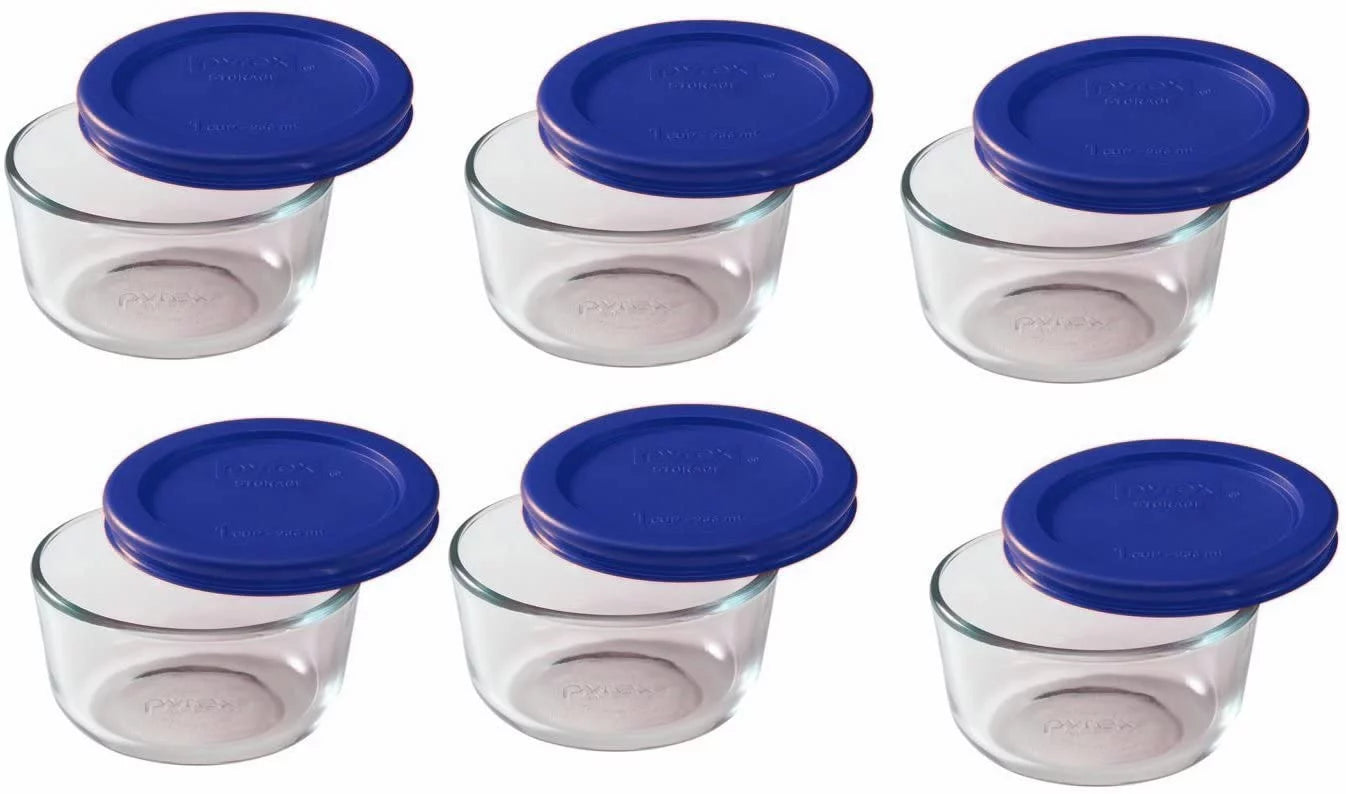 1-Cup Glass Food Storage Bowls with Blue Lid Covers C7855