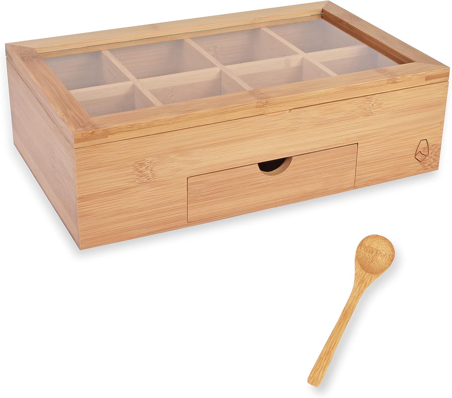 Bamboo Wood Tea Bag Storage Organizer with 8 Compartments and Drawer Q895689