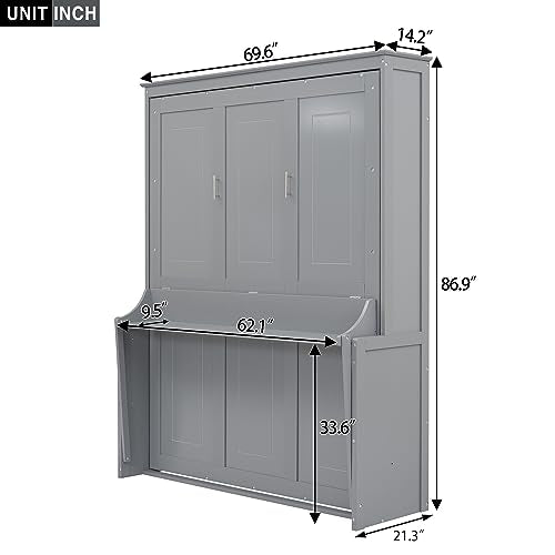Queen Size Murphy Bed with Rotatable Desk and Storage Shelves R675223