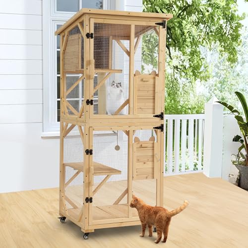 Black 4 Tiers Cat Enclosure with Wheels, Resting Box & Waterproof Roof E530441