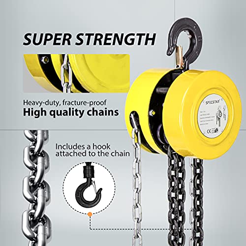 Black Hand Chain Hoist 1 Ton 2200 Lbs Capacity 10 Feet with 2 Heavy Duty Hooks K62356