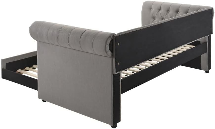 Gray Fabric Twin Size Tufted Upholstered Daybed with Trundle K761259