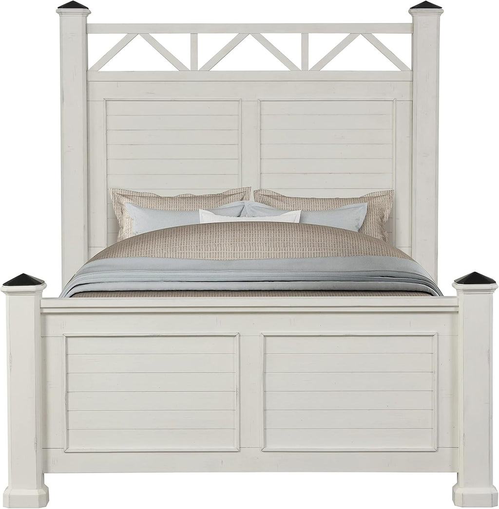 Antique White Queen Wood Panel Bed with Dresser, Mirror and Nightstand K3819