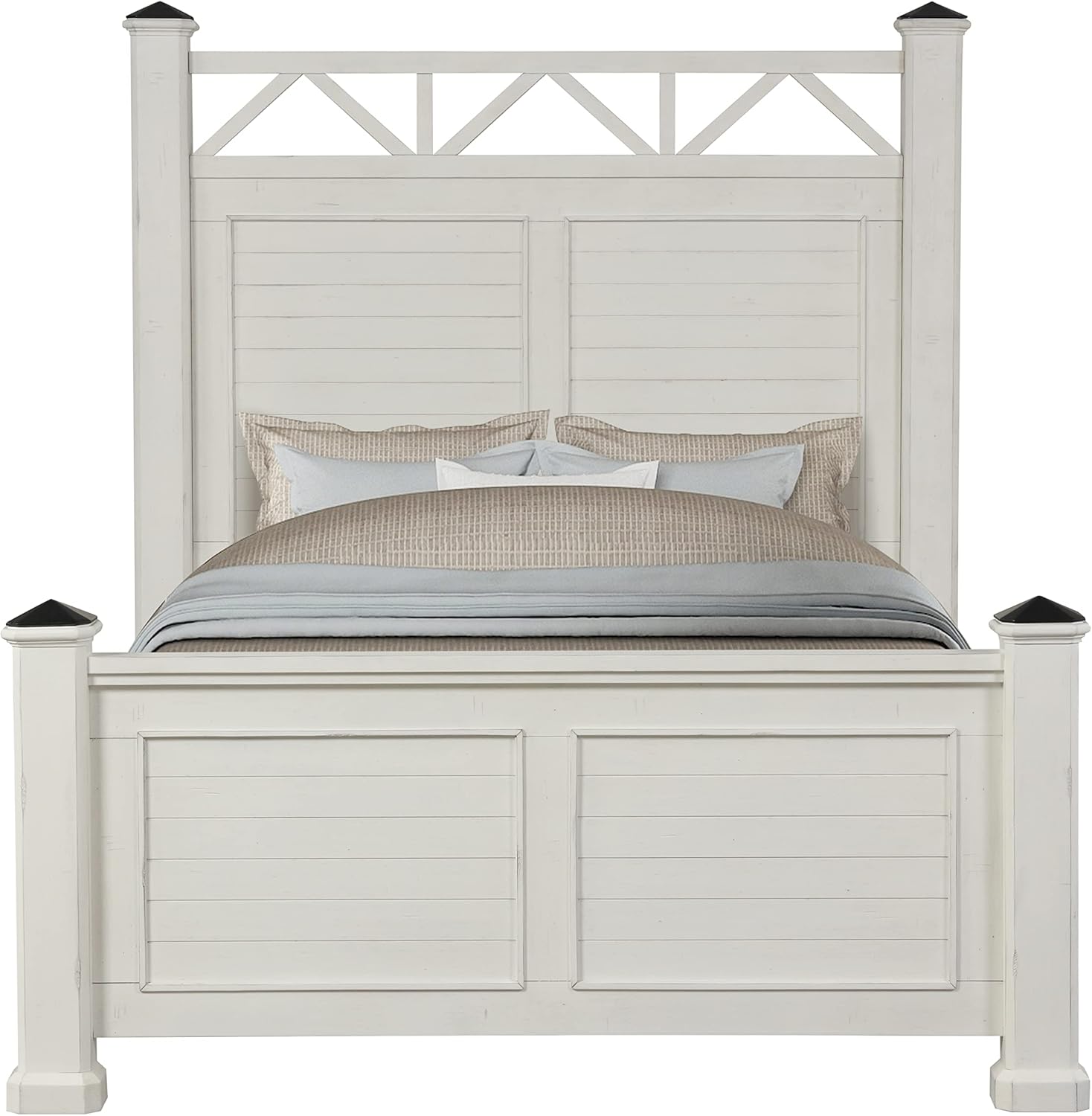 Antique White Queen Wood Panel Bed with Dresser, Mirror and Nightstand K3819