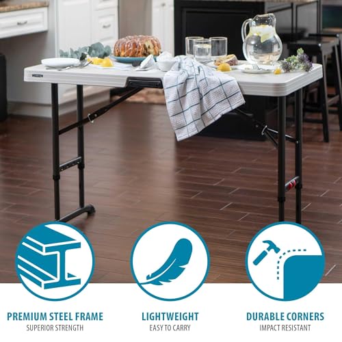 4-Foot Commercial Adjustable Folding Table, Almond J762