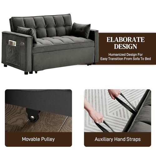 Black Velvet 2 Seater Convertible Sleeper Sofa with Pullout Bed R815218