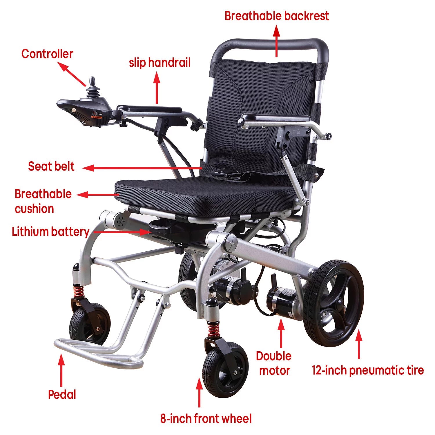 Super Lightweight Foldable Electric Wheelchair with Detachable Battery U37328