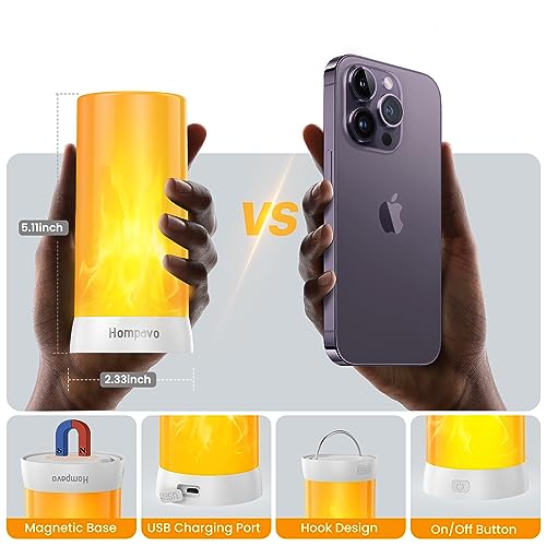 LED Flame Lights, 4-Mode Rechargeable Battery Operated Flameless Candles, Waterproof Pillar Flickering Lanterns N59473