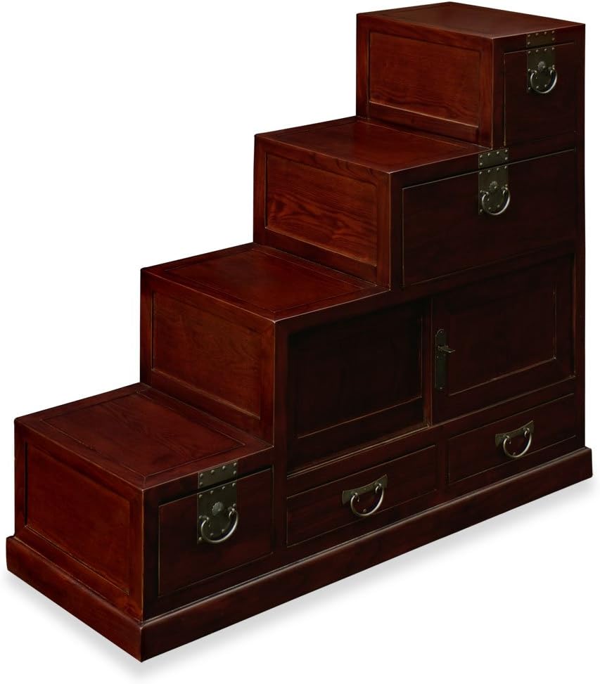 Dark Cherry Elmwood Step Tansu Chest U494