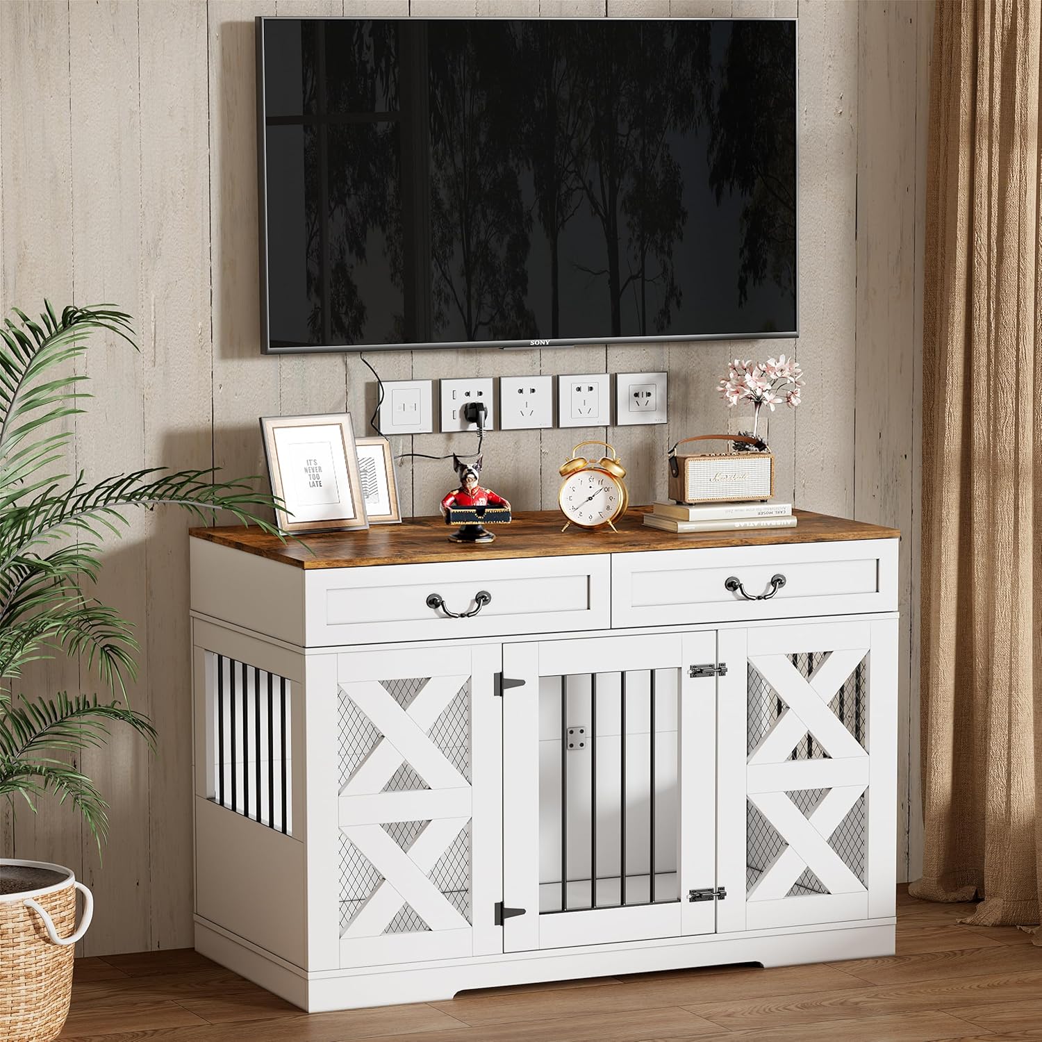 Large Dog Crate with Drawers Storage and Locks Z919408