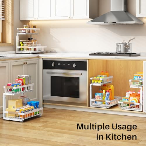 2 Pack 2 Tier Metal Slide Out Under Sink Organizer U5548