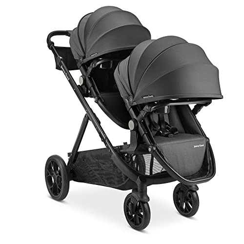 Double Stroller with Reconfigurable Seats, Magnetic Safety Harness, UPF 50 Sun Canopy, and Large Storage Basket, Jet L18393
