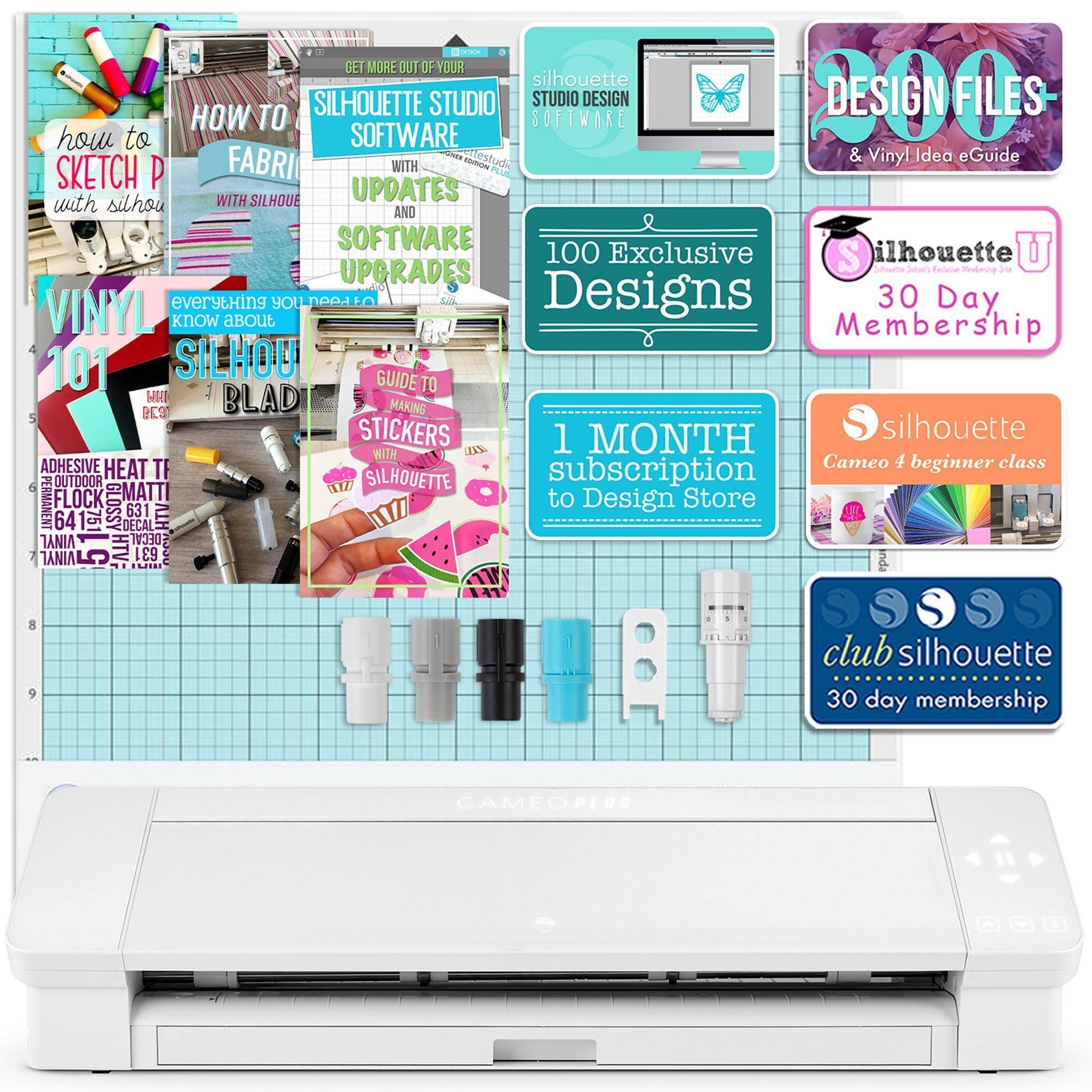 White Cameo 4 Plus 15x22 with Blade Pack, 38 Sheets Vinyl, HTV, Pens D4239
