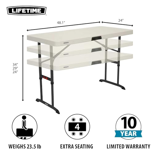4-Foot Commercial Adjustable Folding Table, Almond J762