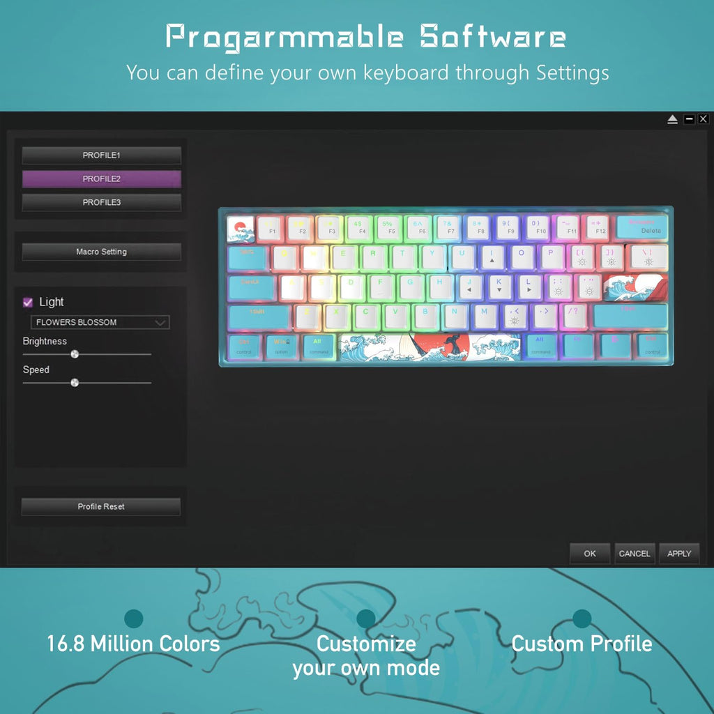 60% Wired Mechanical Gaming Keyboard with RGB and PBT Keycaps K758