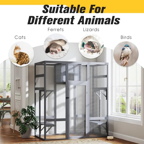 70 Inches Large Wooden Catio Outdoor Cat Enclosure with Waterproof Roof B777749