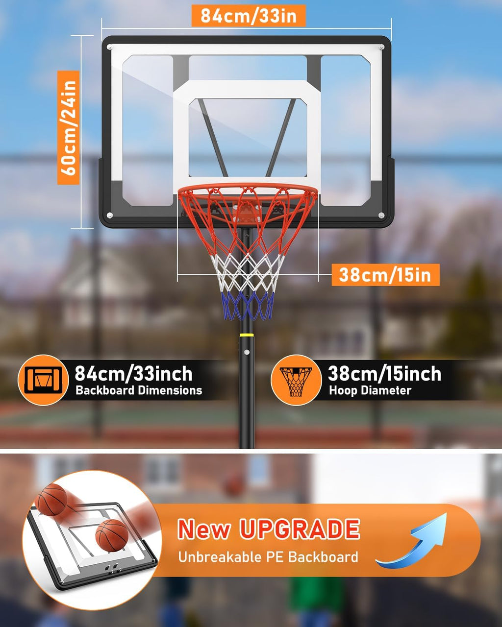 5-7FT Height Adjustable Basketball Hoop with 33 Inch Shatterproof Backboard and Stand Wheels W595083