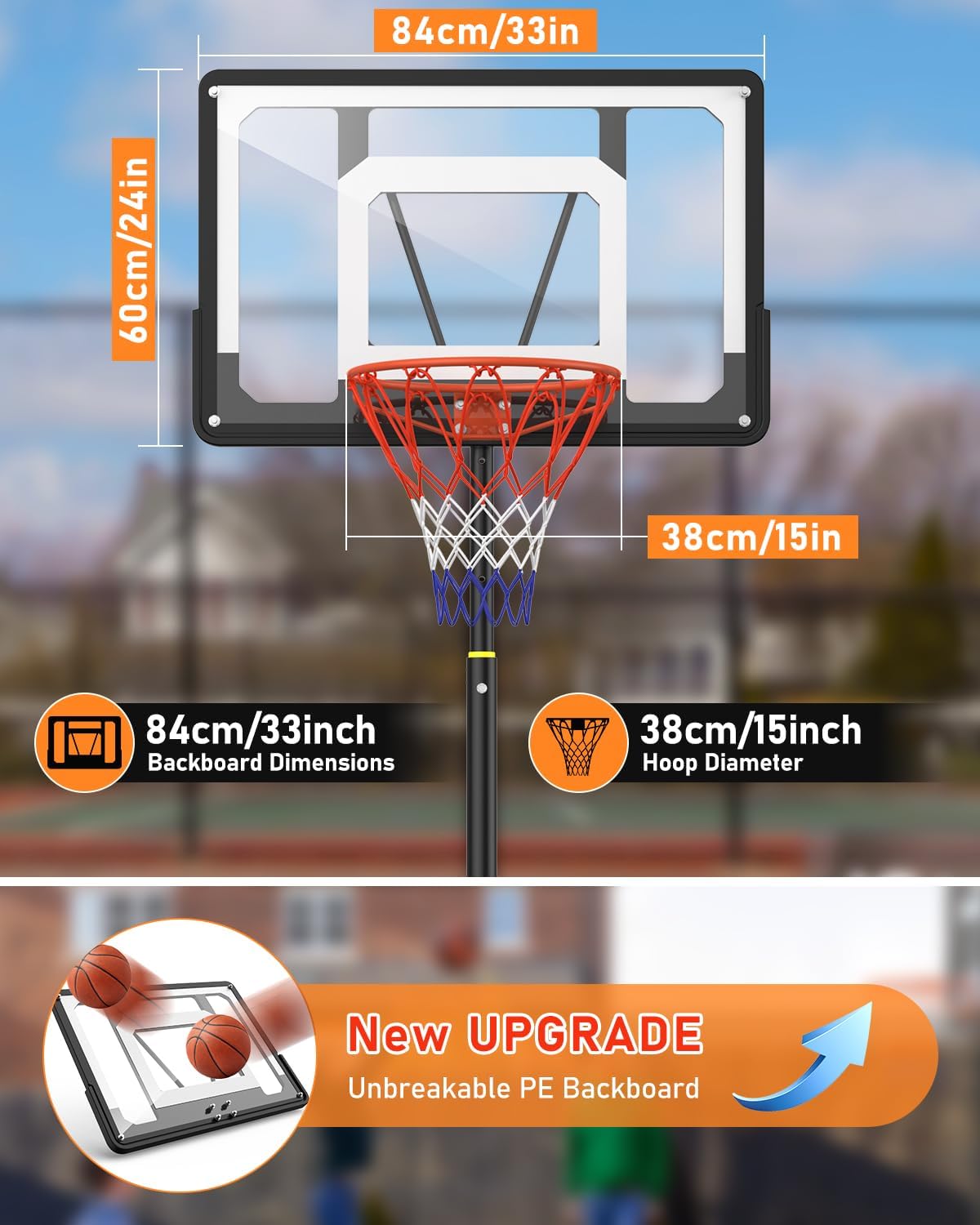 5-7FT Height Adjustable Basketball Hoop with 33 Inch Shatterproof Backboard and Stand Wheels W595083