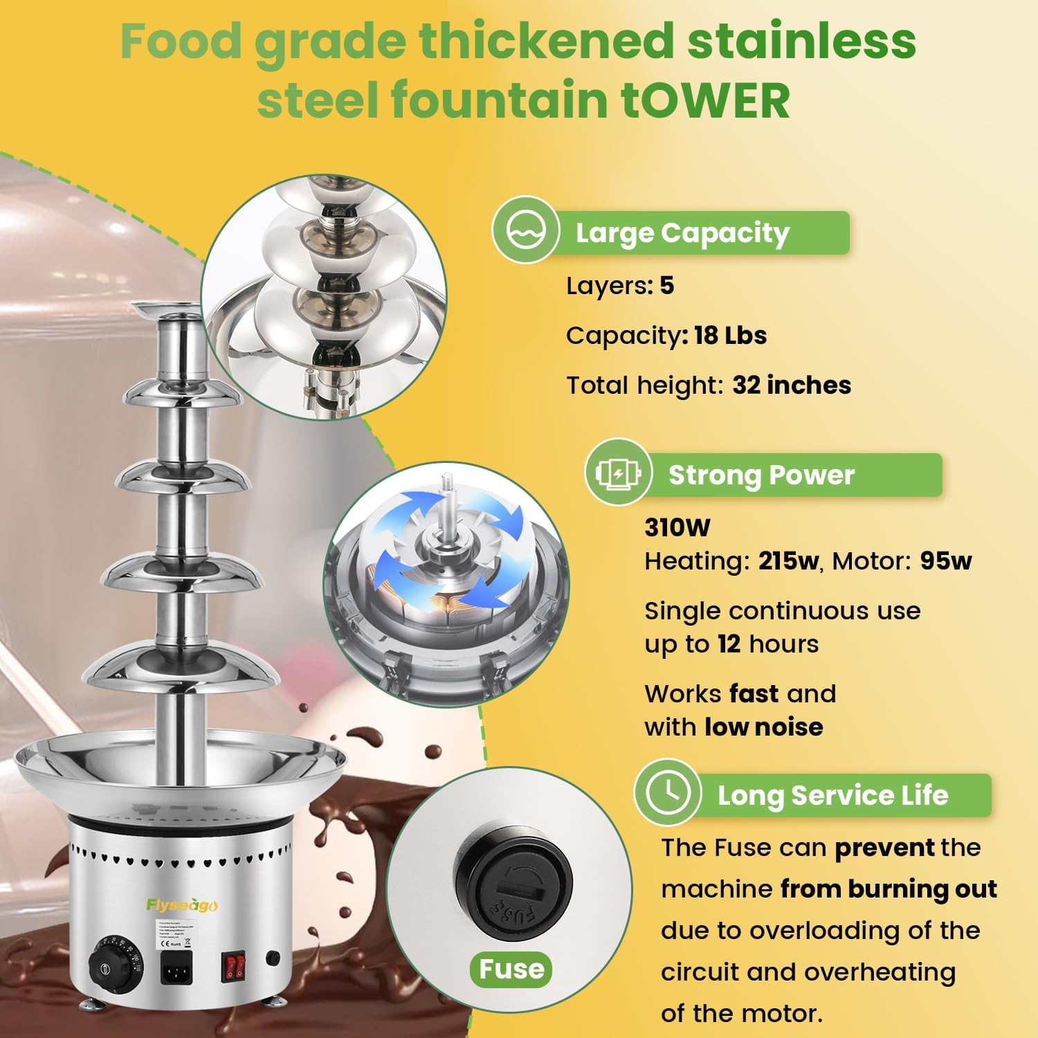 13.2 Lbs Stainless Steel Chocolate Fountain X125698