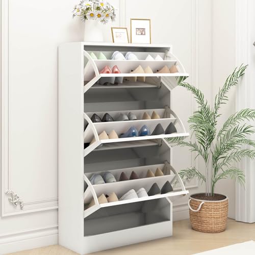 White Shoe Cabinet with 3 Flip Drawers & 2 Sliding Drawers U83976