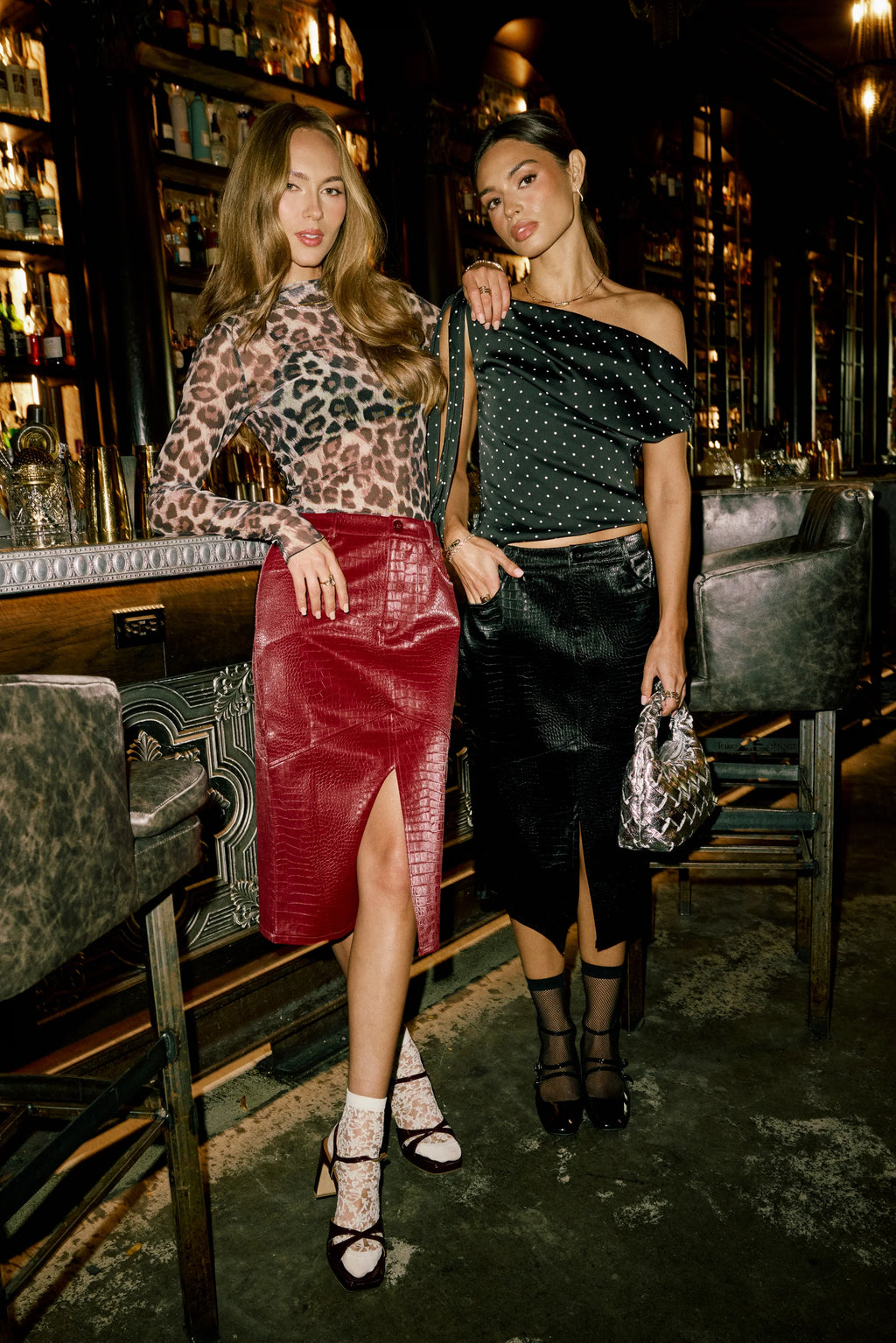 Black Vegan Leather Midi Skirt Y81891