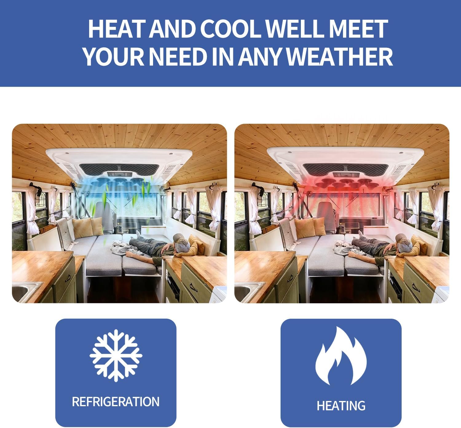 12V Rooftop RV Air Conditioner Heat and Cool White H2858