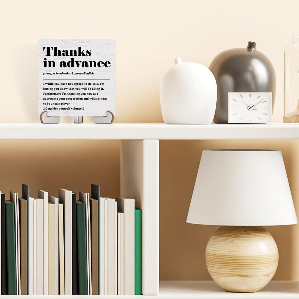 Wood Sign Desk Decor with Wooden Stand Y783657