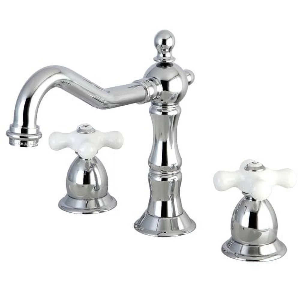 Chrome Widespread Bathroom Faucet with Double Porcelain Cross Handles E808319