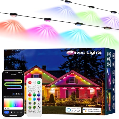 RGB+IC Christmas Eave Lights 30ft 22 LED Warm White IP68 Waterproof Smart Starry Outside Light D5437
