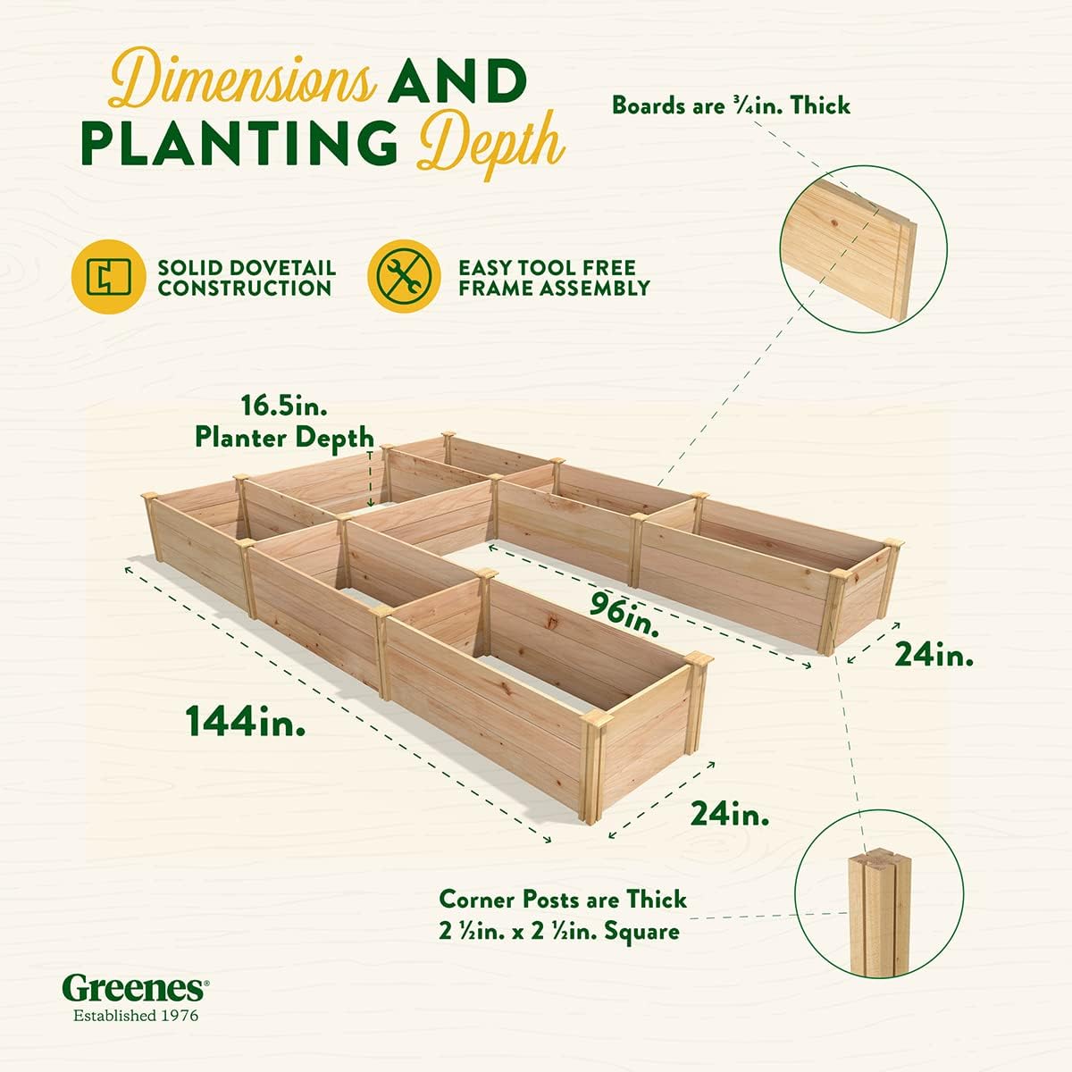 Cedar Raised Garden Bed, 8' x 12' x 16.5" U-Shaped Bed Q672