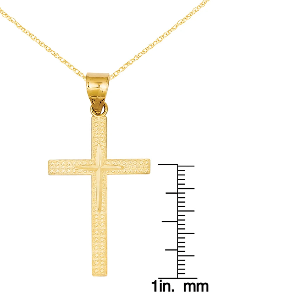 14 Karat Yellow Gold Diamond-Cut Cross Pendant with 18-inch Chain G88262
