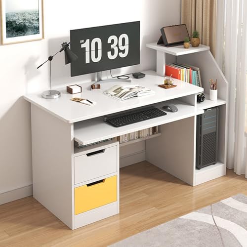 Small Computer Office Desk with 2 Drawers and 3 Hutch Shelves Writing Desk J994172