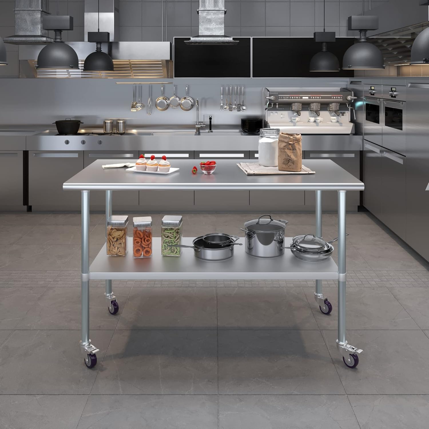 Stainless Steel Work Table with Under-Shelf & 4 Wheels Q14827