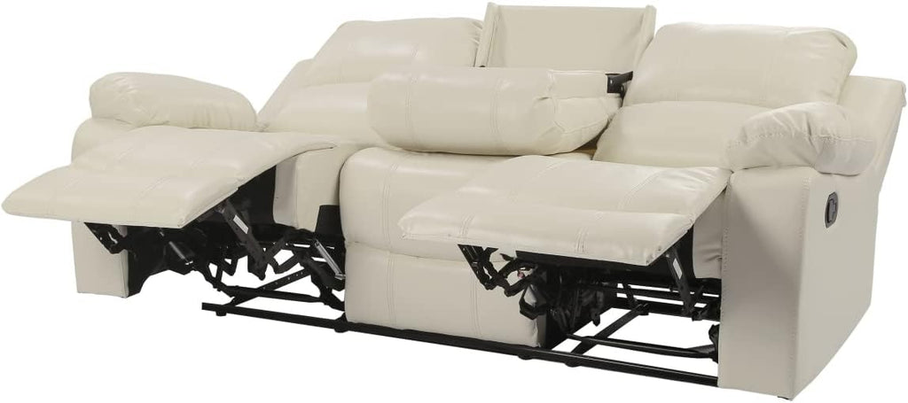 Beige Air Leather Double Recliner Loveseat with Console M9962