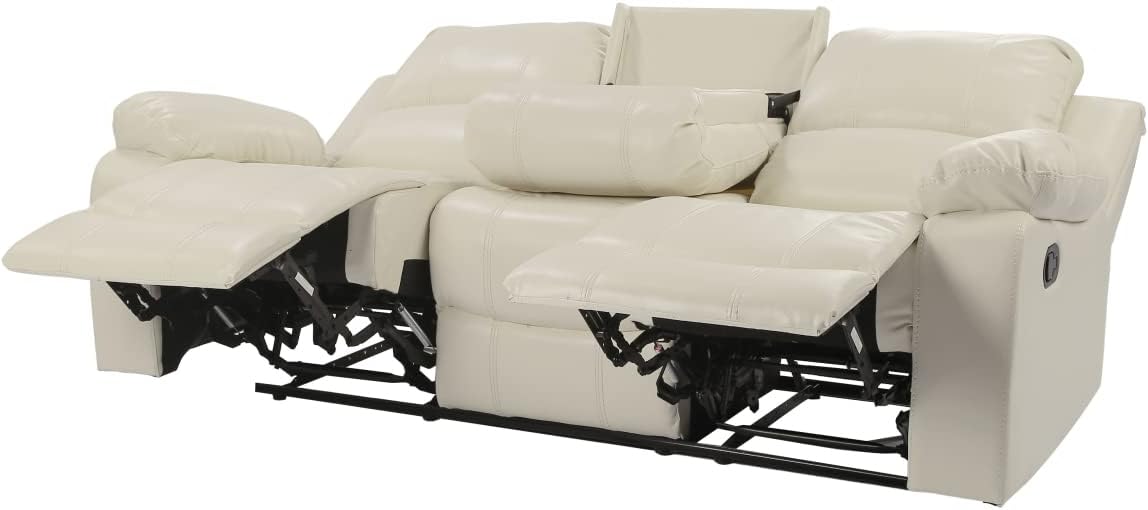 Beige Air Leather Double Recliner Loveseat with Console M9962