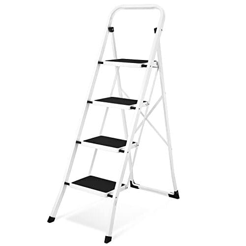 White 2 Step Folding Ladder with Handrails M1695