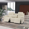 Beige Air Leather Double Recliner Loveseat with Console M9962
