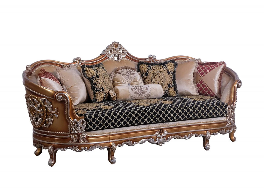 Black & Gold Wood Trim Sofa Set 2 V8363