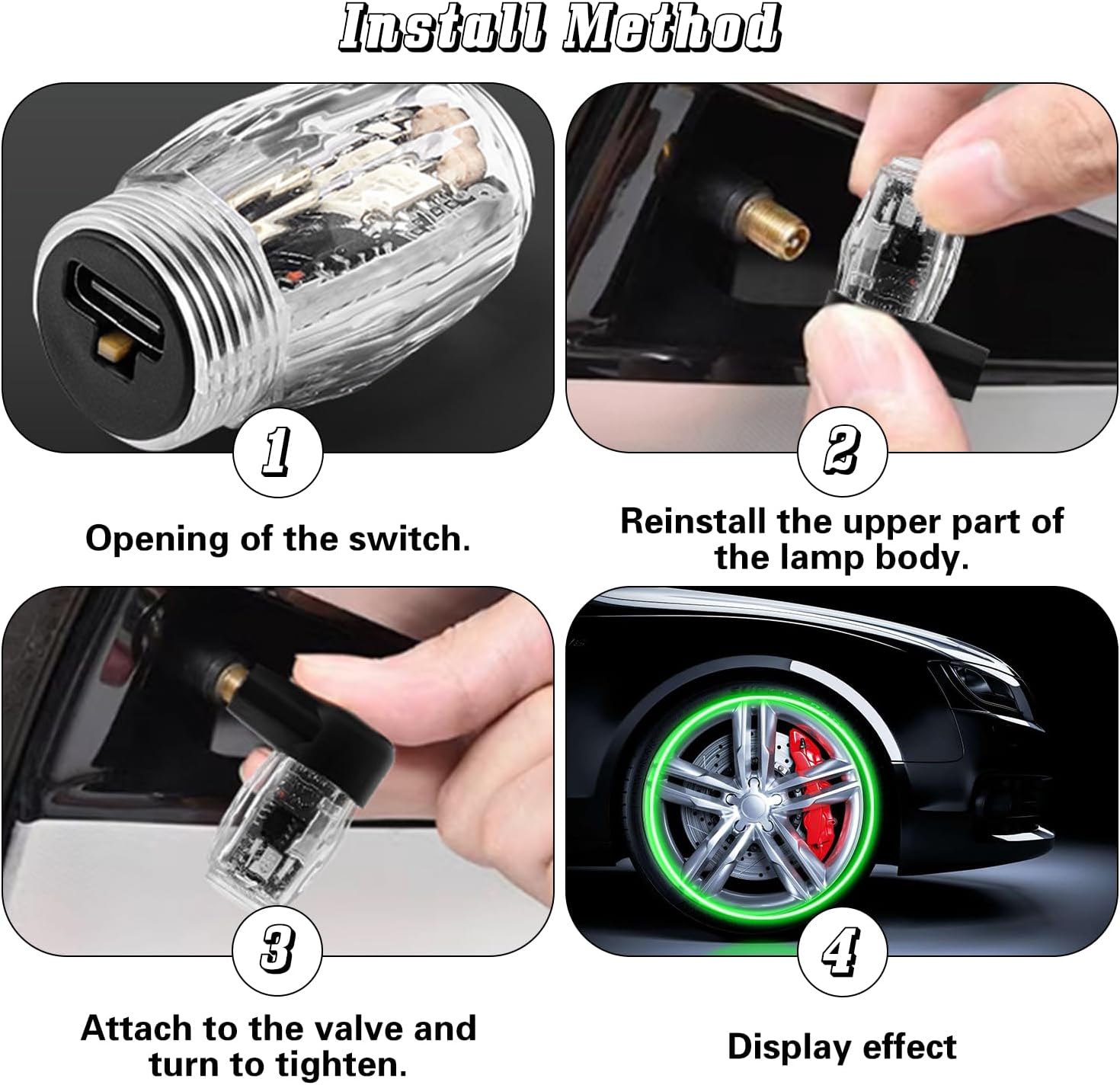 4 PCS Tire Valve Light LED Wheel Lights P141668