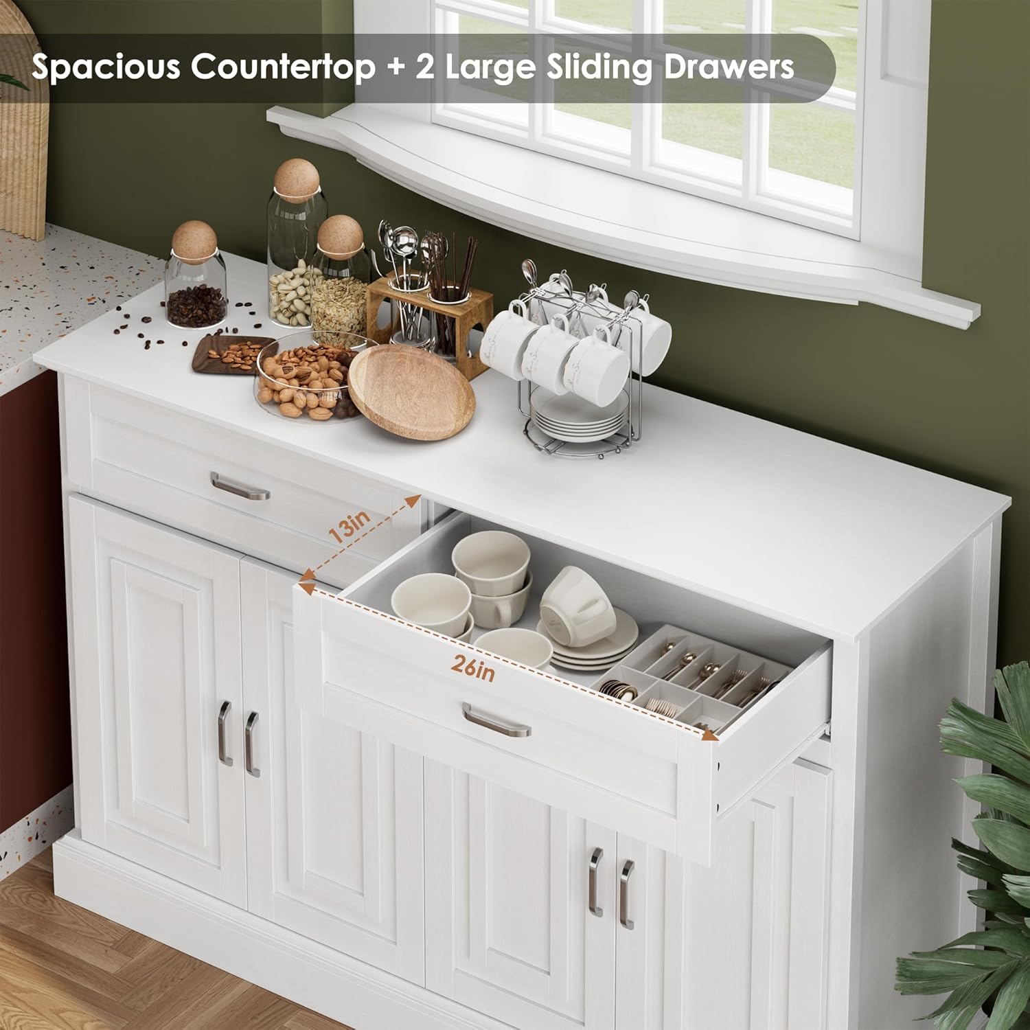55.1" Sideboard Buffet Cabinet with 2 Drawers and 4 Doors R239