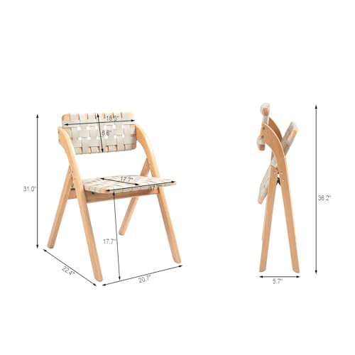 Folding Chairs Set of 2, Wooden Brown Woven Leather B20812