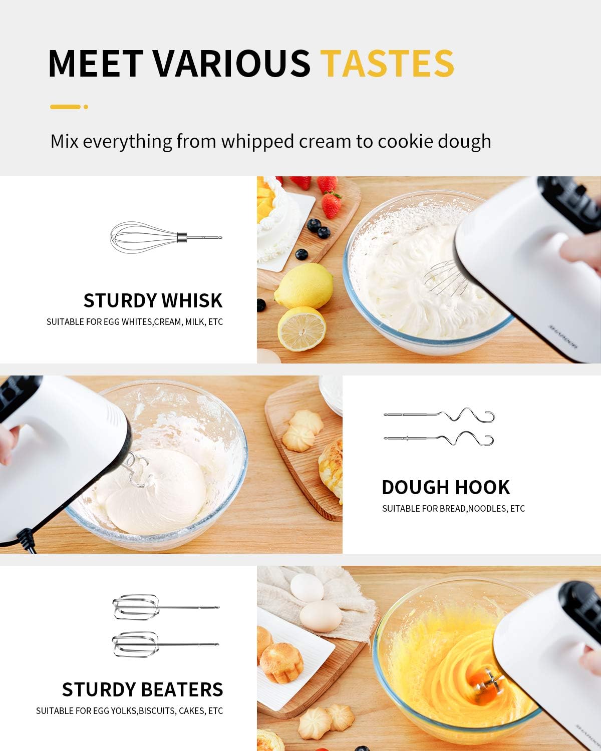 White 6 Speed Handheld Mixer with 5 Stainless Steel Accessories N311338