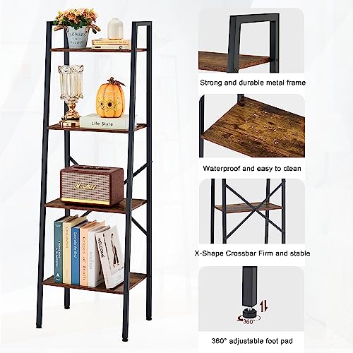 5-Tier Narrow Ladder Bookshelf, Metal Frame, Greige D620