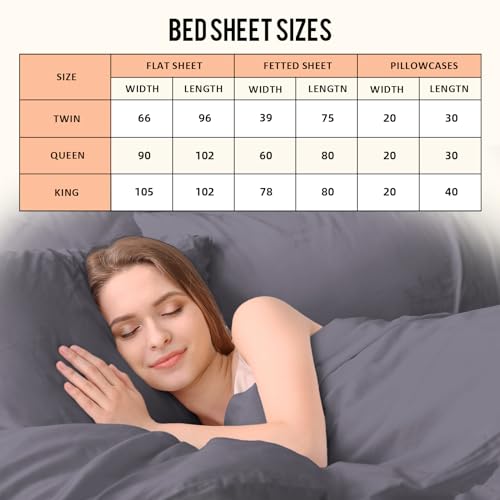 Queen Size 4 Piece Cooling Sheet Set with Deep Pocket Fitted Sheet, Dark Gray P6832