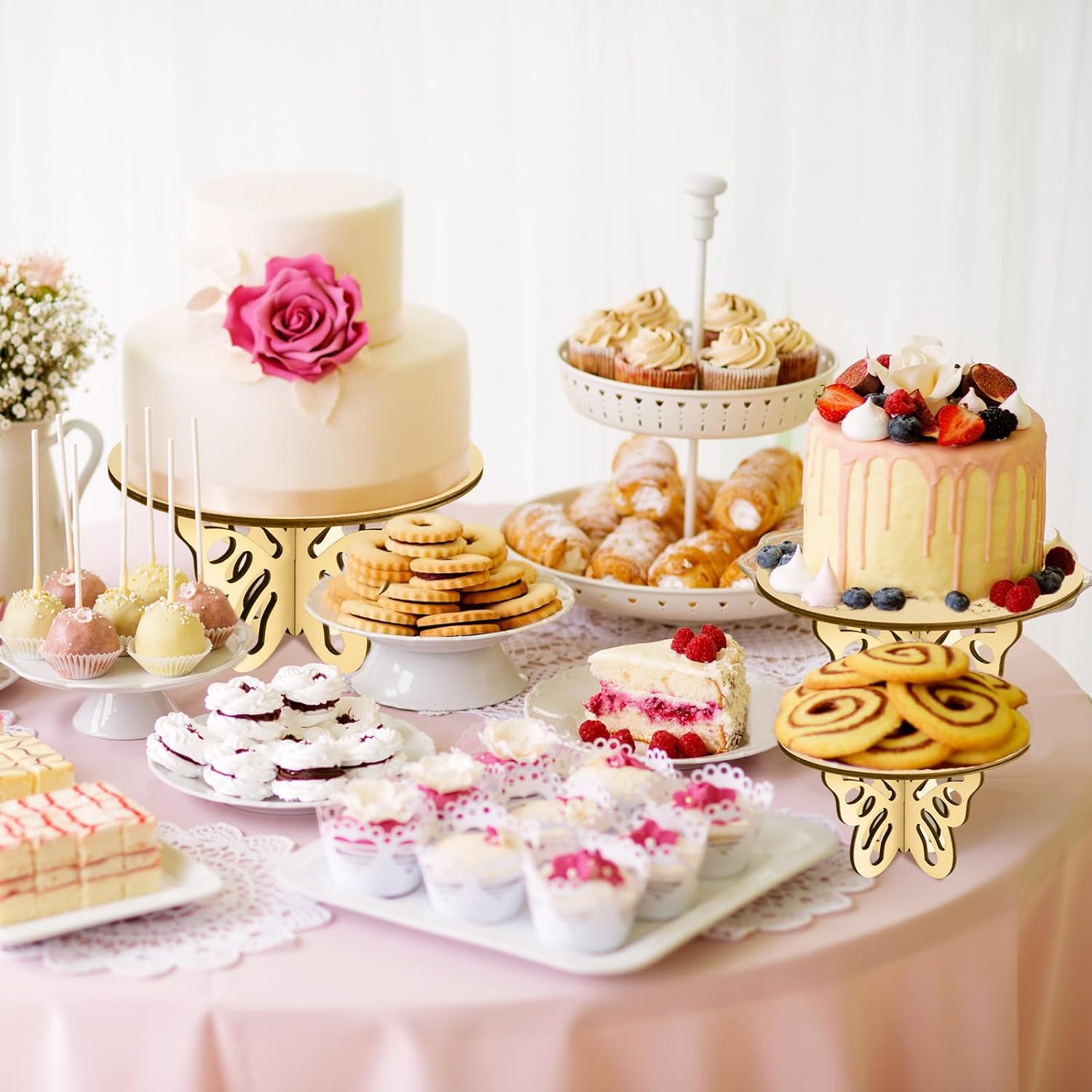 3 Pcs Wooden Butterfly Cake Stands Set 12 Inch 10 Inch 8 Inch R40803