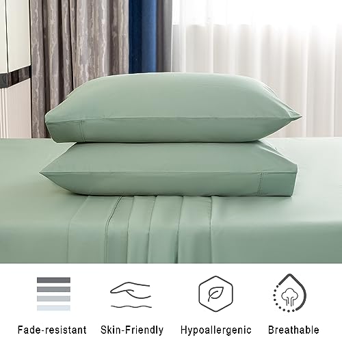 Queen Size 100% Cotton 600 Thread Count Sateen Bed Sheets 4 Pieces Set Sage Green W630597