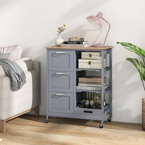 Rolling Wood Storage Cart with Drawers & Removable Tray H745852