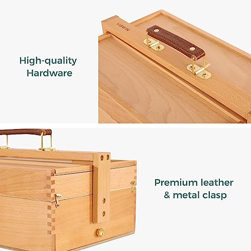 Solid Beech Wooden Artist Storage Box with Drawer, Three Layers, 13 1/2" x 9 1/2" x 5" X4828